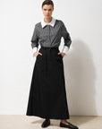 Elastic Waist Canvas Flared Skirt Black