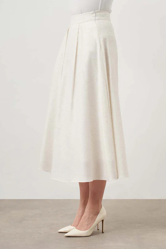 Mizalle Midi Skirt Ecru Apparel Ecru