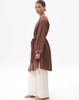 Embroidered Linen Jacket Brown