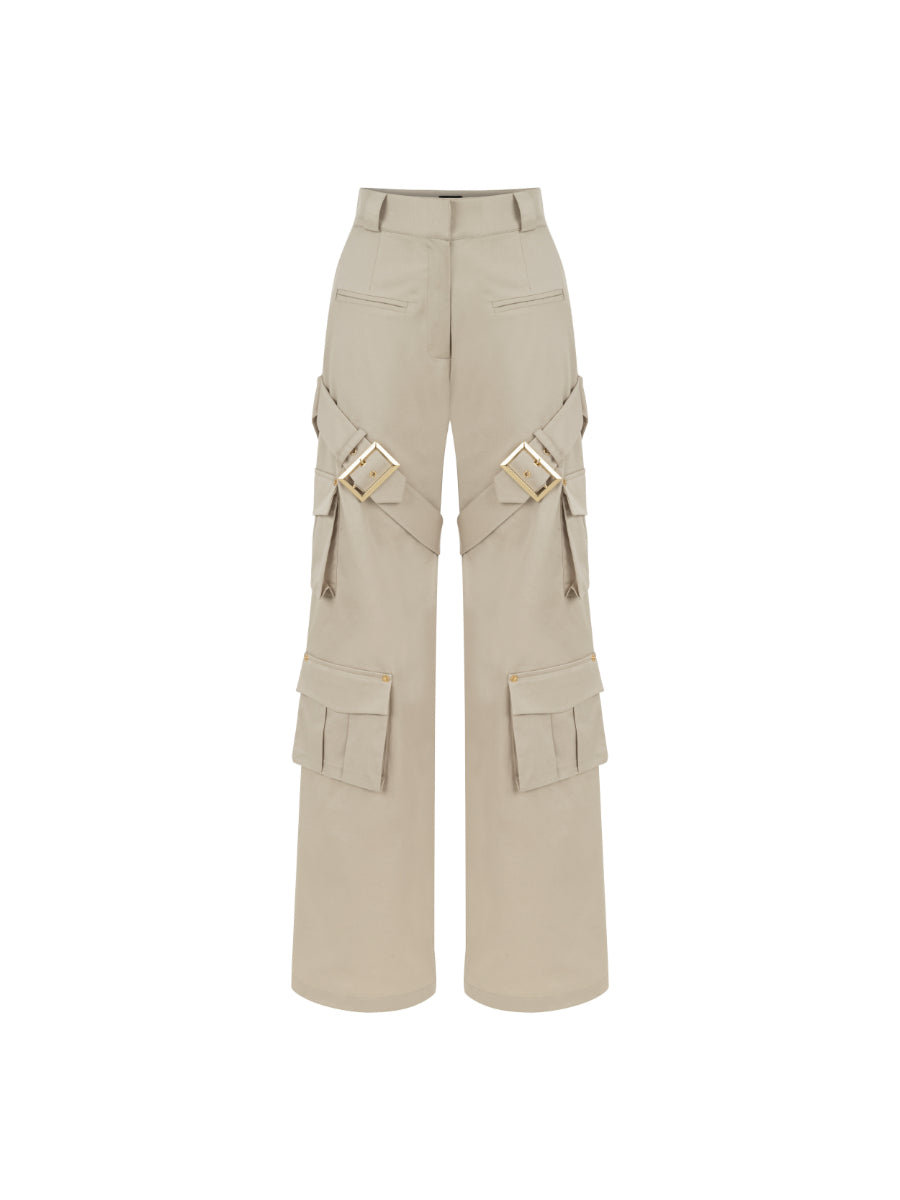 Beige Wide Cut Elsa Cargo Pants | Porterist