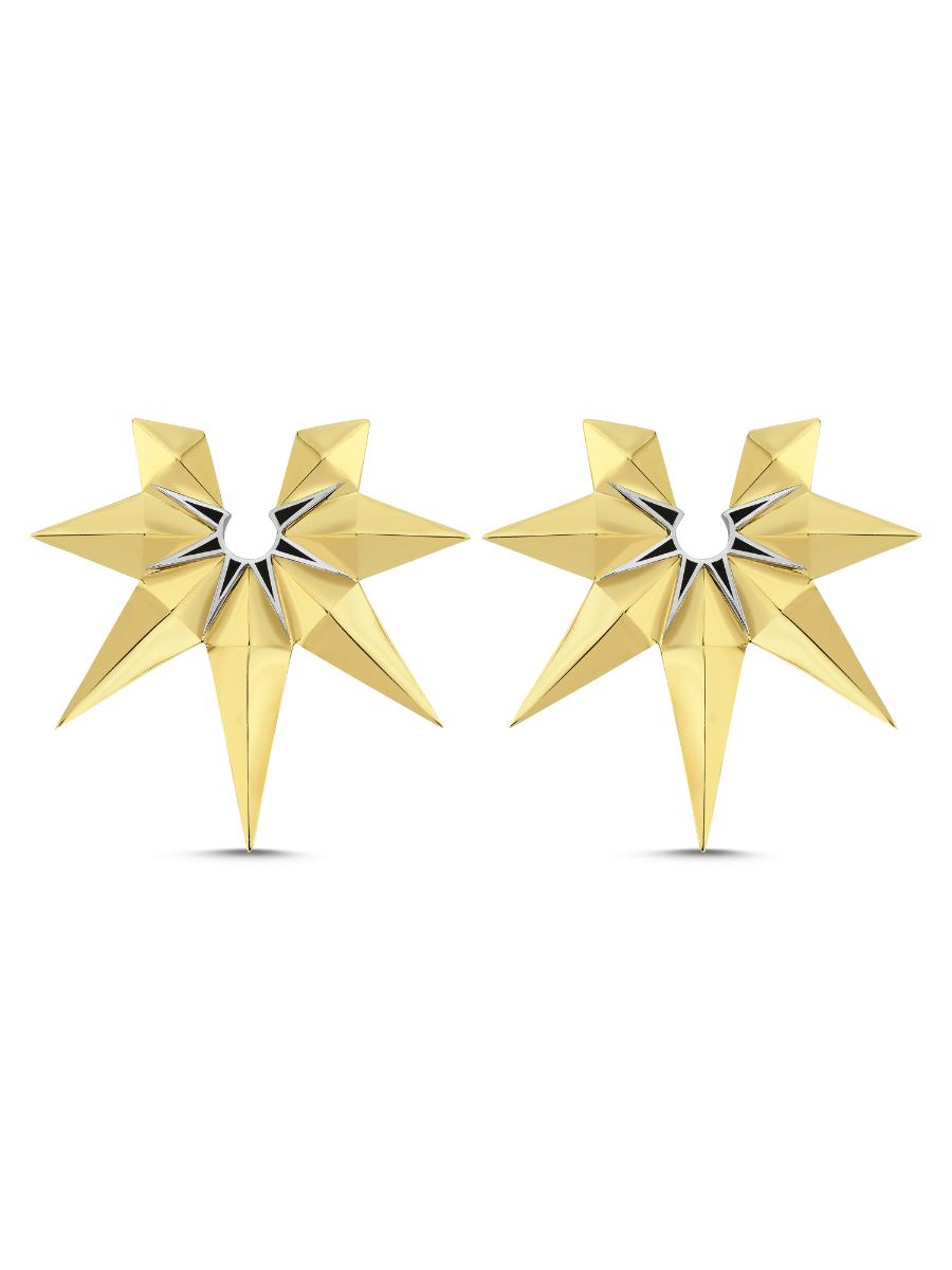 Enigma Two Tone Gold Vermeil Earrings With Black Enamel