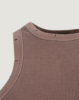 Aged Look Ribbed Swim Collar Tank - Brown