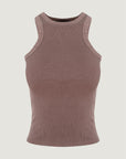 Aged Look Ribbed Swim Collar Tank - Brown