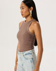 Aged Look Ribbed Swim Collar Tank - Brown