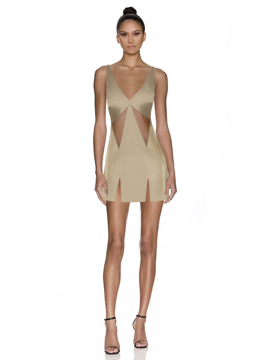 Eva Mini Evening Dress With Cut Out Detail And Double Slit