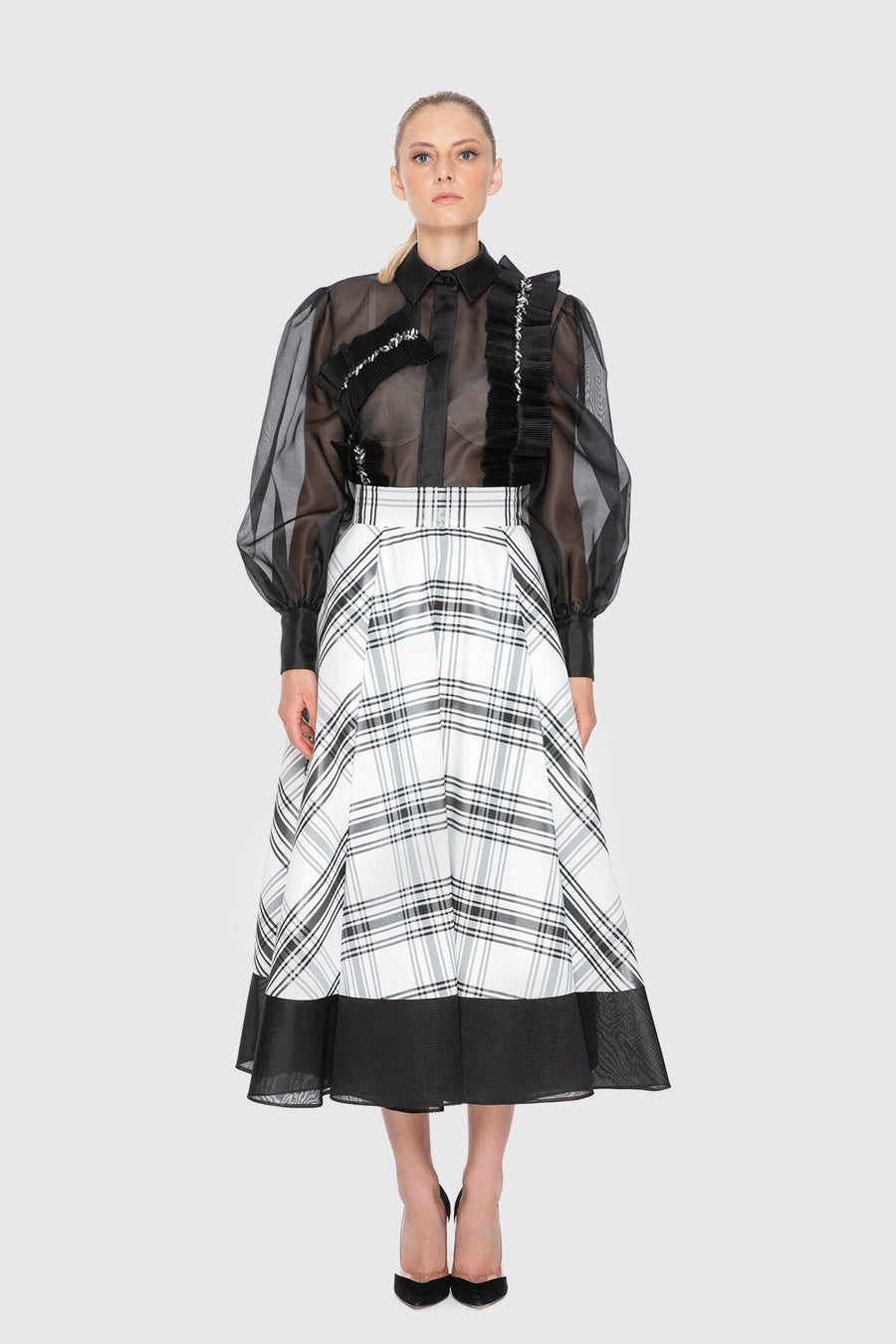 Hemp Organza Detailed High Waist Midi Skirt Fınal Item - Porterist 1