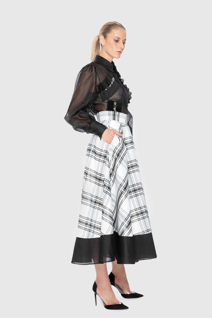 Hemp Organza Detailed High Waist Midi Skirt Fınal Item - Porterist 2