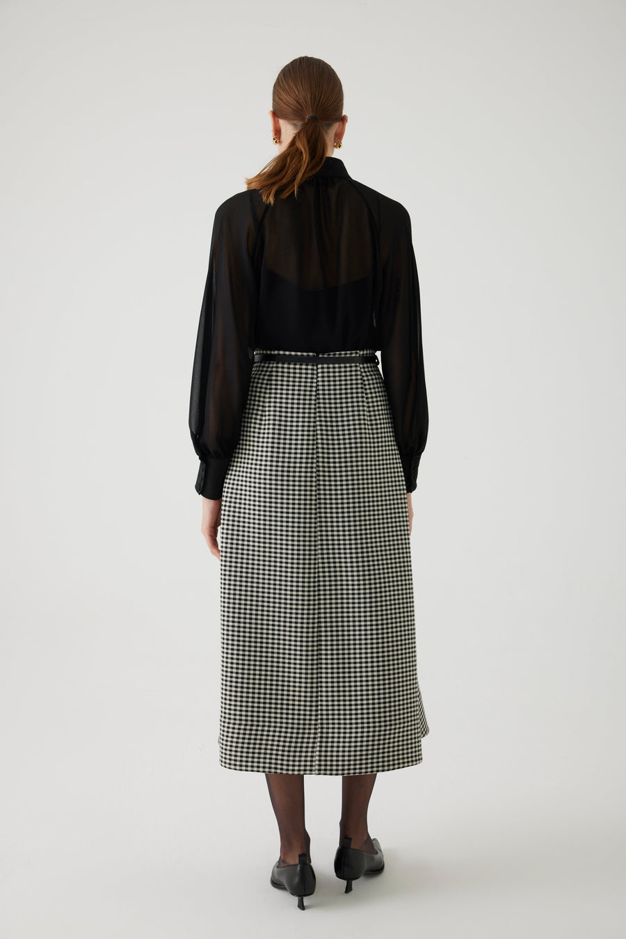 Exquise  Aline Gingham Patterned Midi Skirt with Belt - Porterist 3
