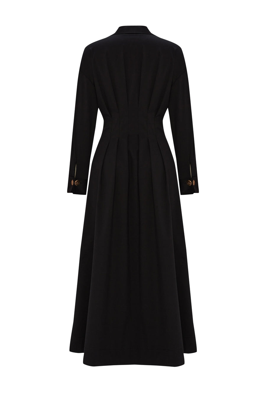 Exquise Black Fitted Waist Button Detailed Cotton Midi Shirt Dress  - Porterist 2