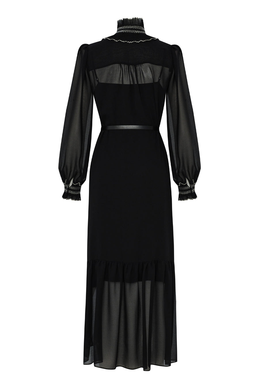 Exquise  Black Pleated Long Sleeve Midi Chiffon Bohemian Black Dress - Porterist 6