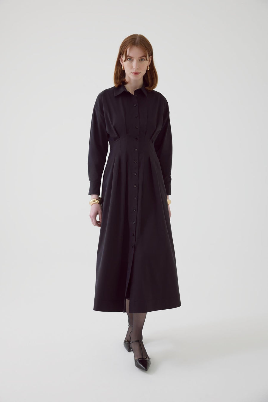 Exquise  Black Shirt Dress with Fitted Waist - Porterist 1