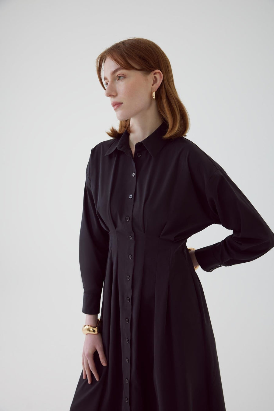 Exquise  Black Shirt Dress with Fitted Waist - Porterist 4