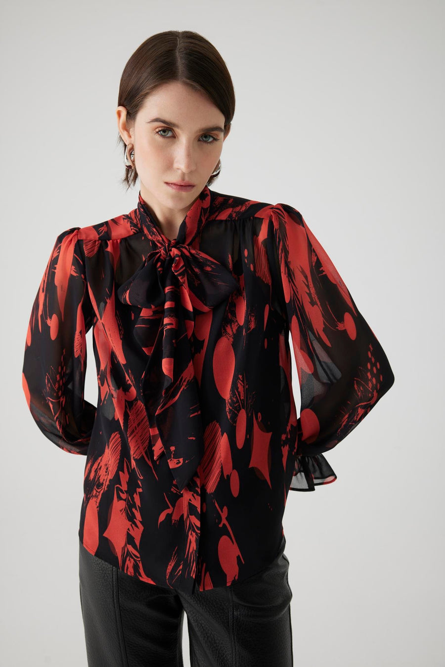 Exquise  Chiffon Patterned Shirt with Binding Detail - Porterist 1