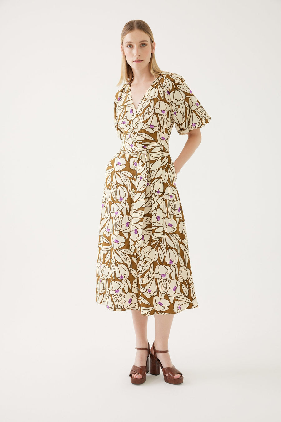 Floral - print Front Tie Shirt Dress | Porterist