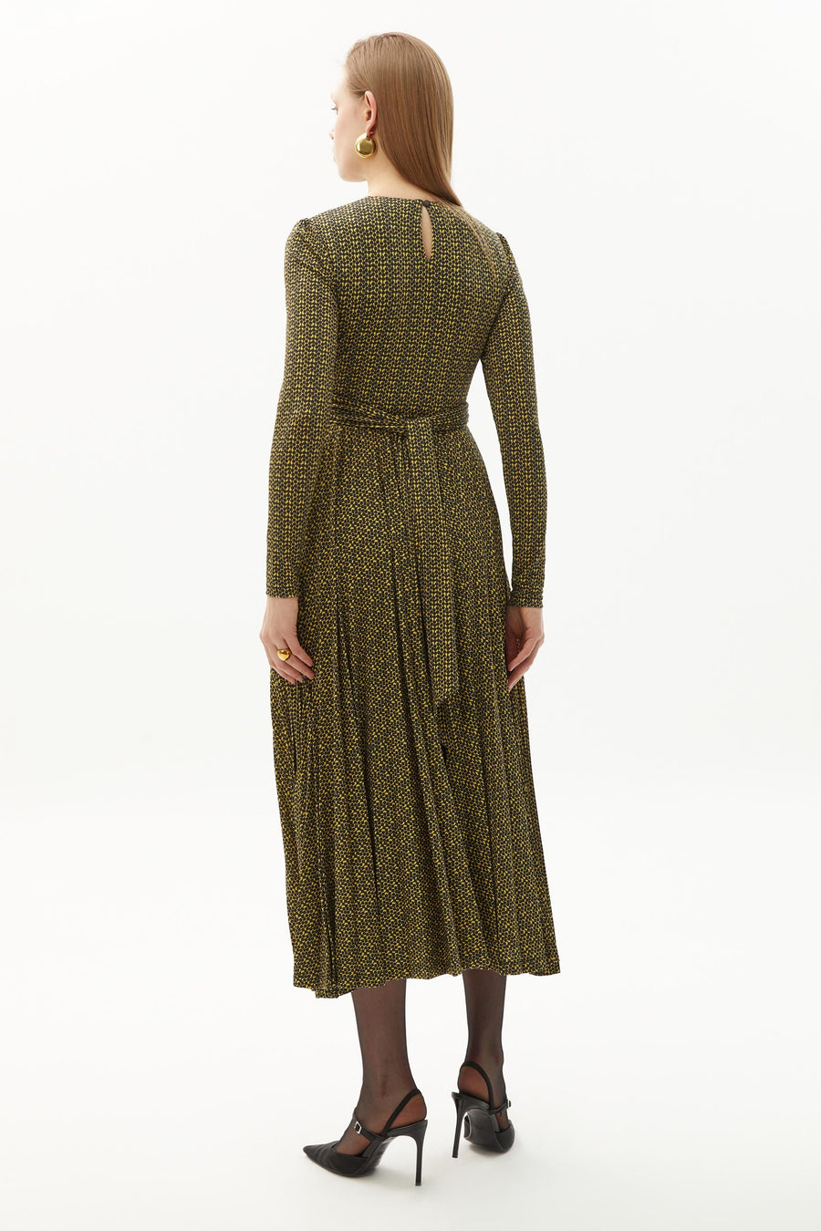 Exquise  Geometric Patterned Midi Dress with Tie Detail - Porterist 2