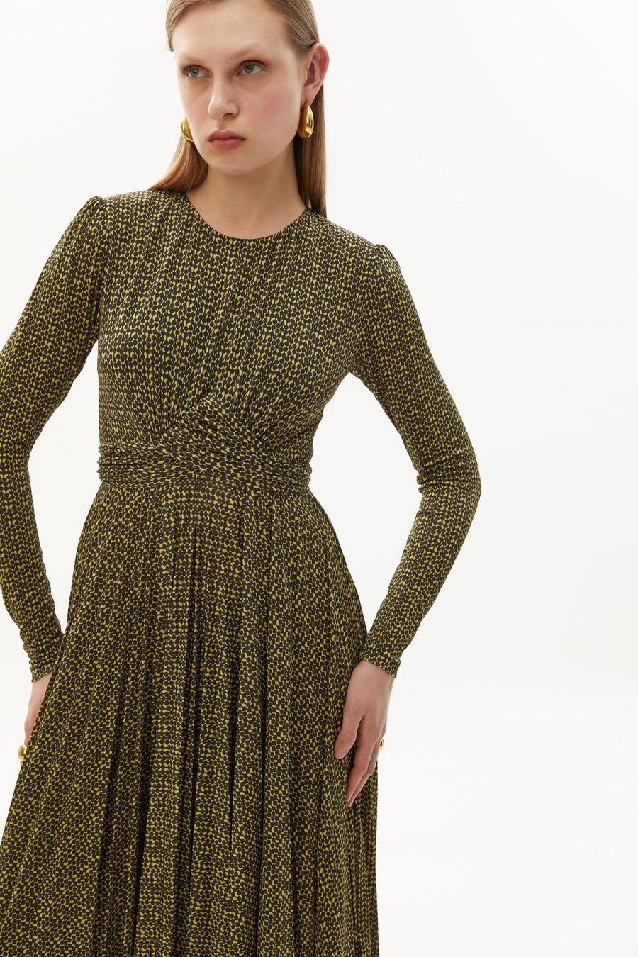 Exquise  Geometric Patterned Midi Dress with Tie Detail - Porterist 3