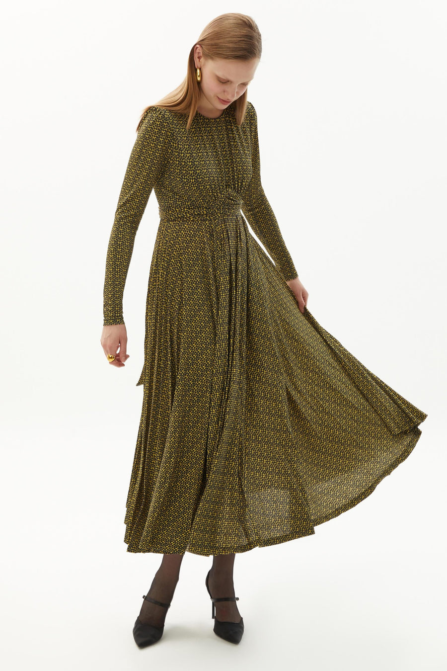 Exquise  Geometric Patterned Midi Dress with Tie Detail - Porterist 4