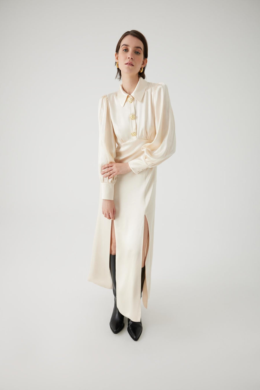 Exquise  Long Regular Bone Dress with Slits - Porterist 4