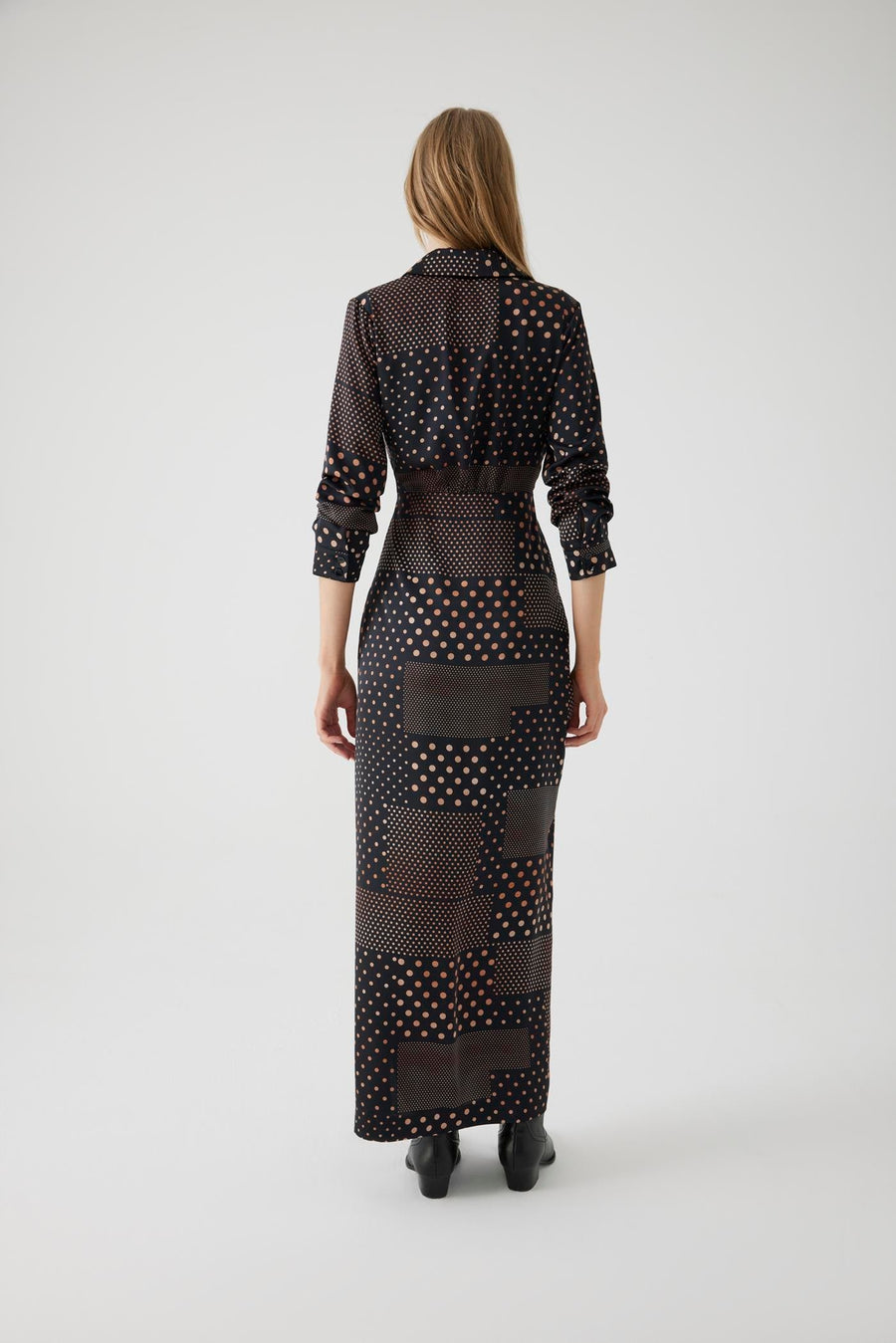 Exquise  Long Sleeve Polka Dot Maxi Shirt Dress - Porterist 2
