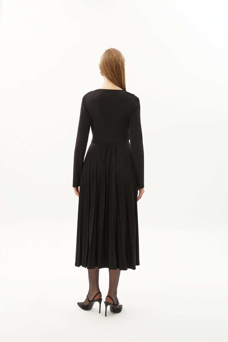 Exquise Midi Pleated Stretch Black Knit Dress  - Porterist 2