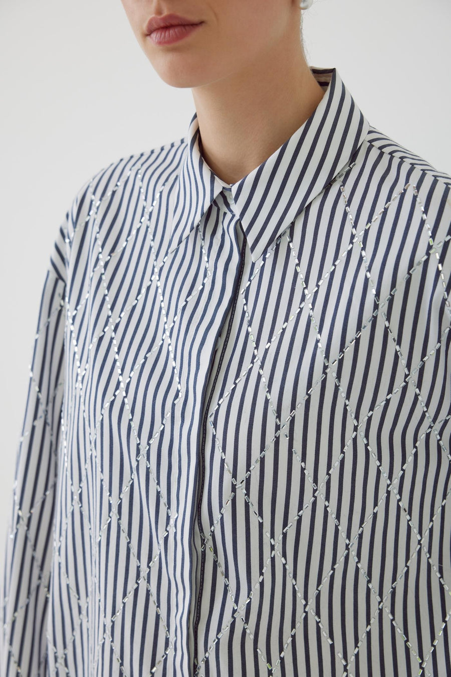 Exquise  OVersize Striped Navy Blue Shirt - Porterist 2