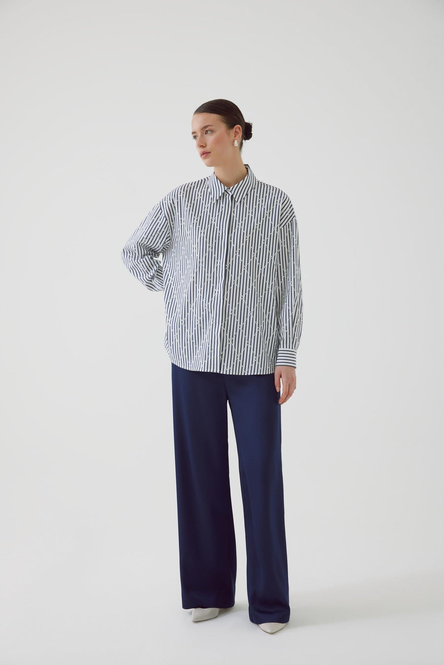 Exquise  OVersize Striped Navy Blue Shirt - Porterist 3