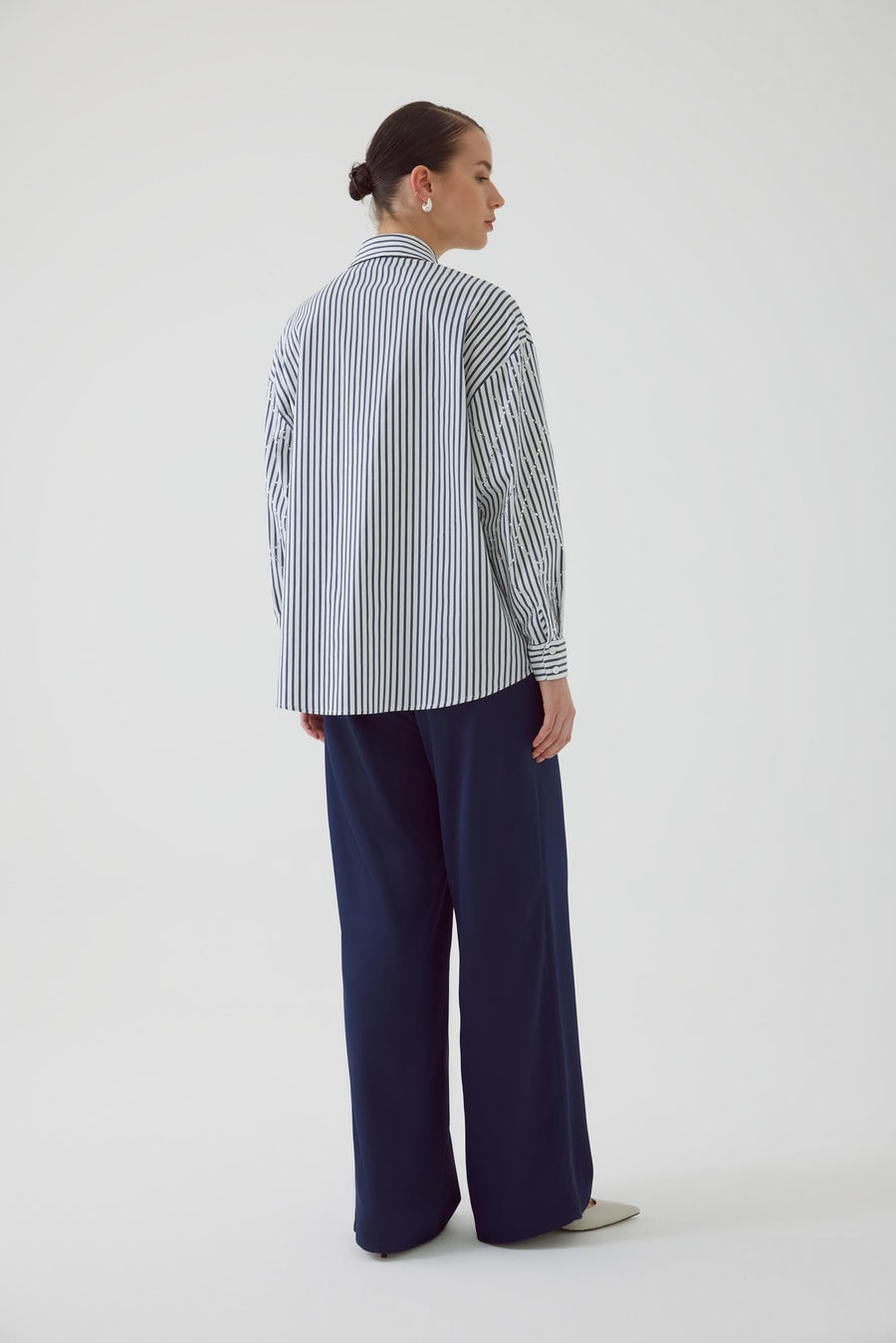 Exquise  OVersize Striped Navy Blue Shirt - Porterist 5