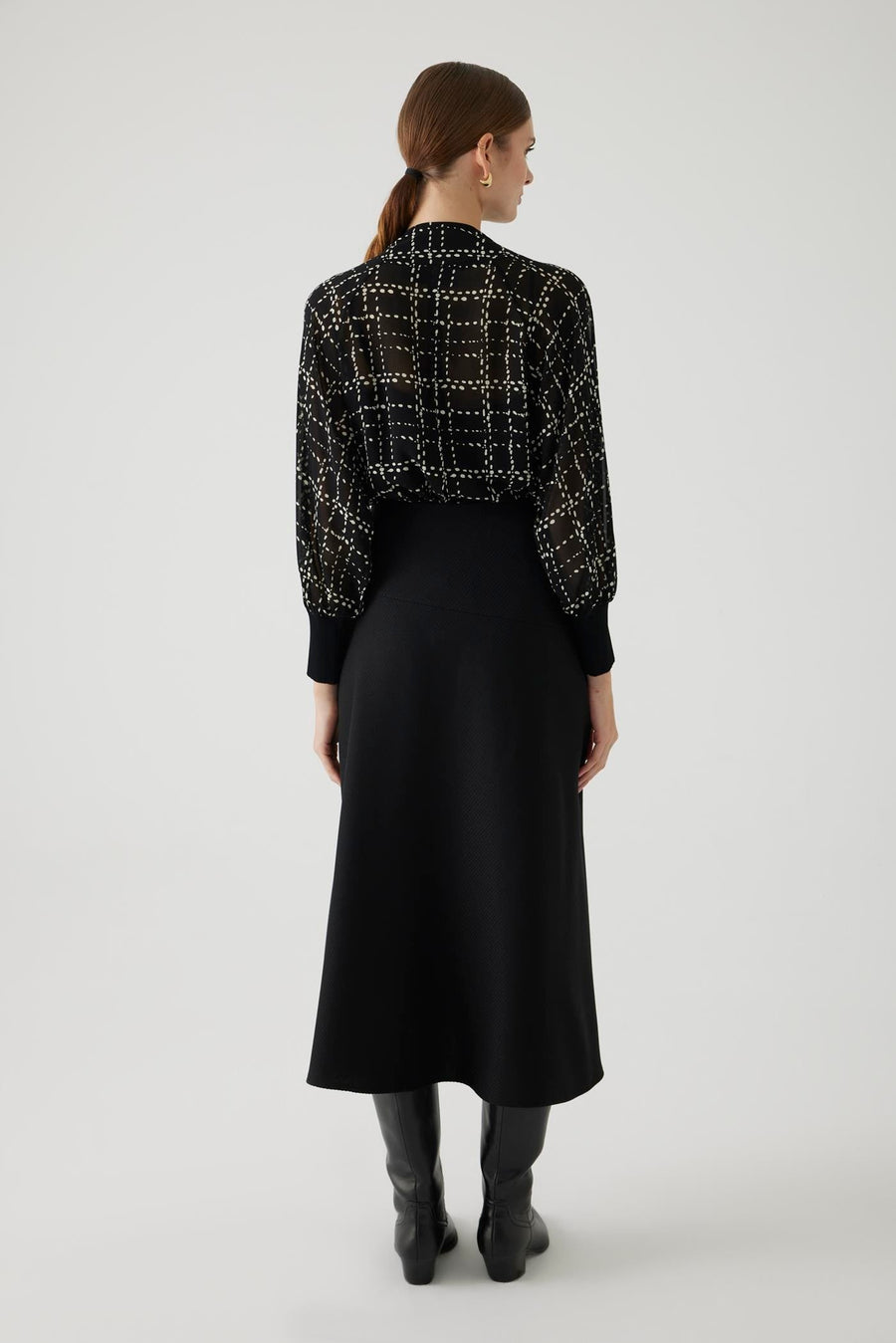 Exquise  Plaid Patterned Button Detailed Regular Black Chiffon Blouse - Porterist 2