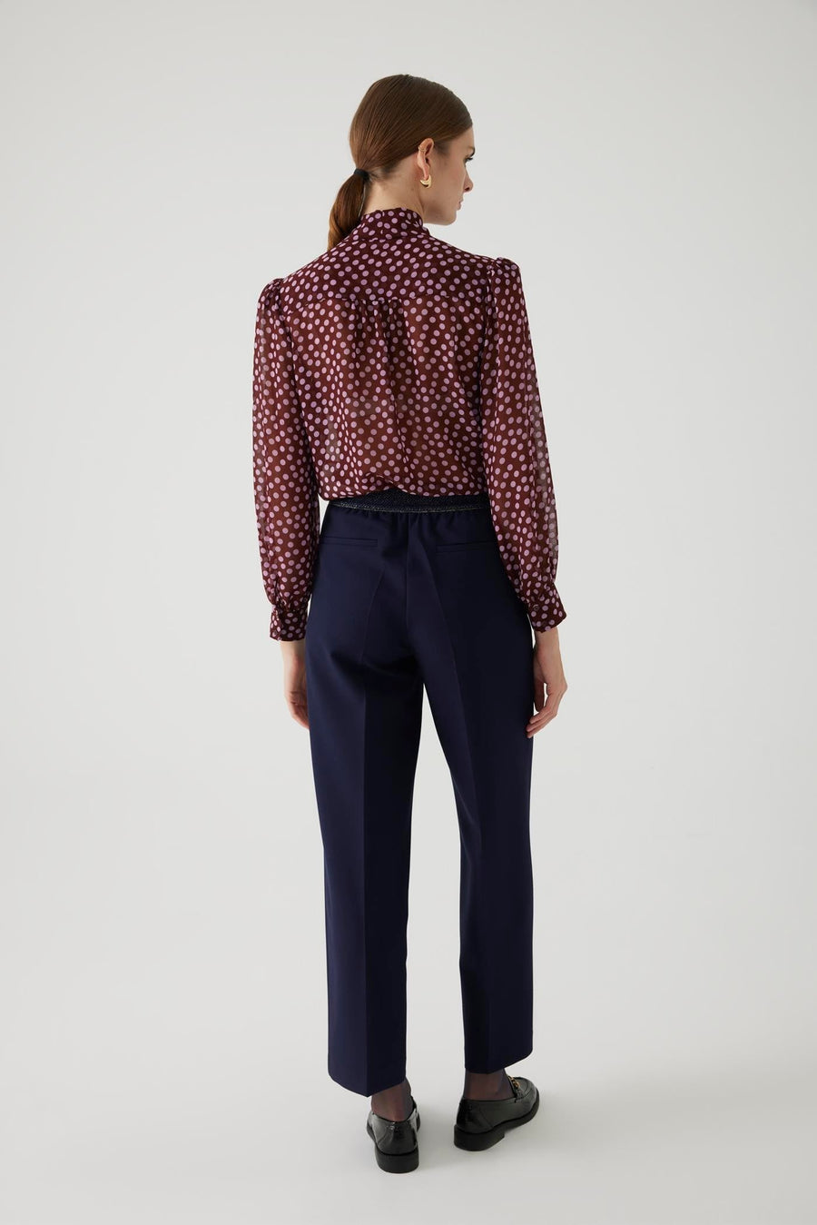 Exquise  Polka Dot Chiffon Shawl Collar Regular Blouse - Porterist 2