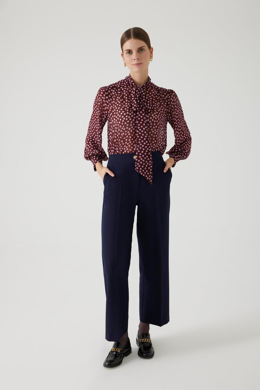 Exquise  Polka Dot Chiffon Shawl Collar Regular Blouse - Porterist 3