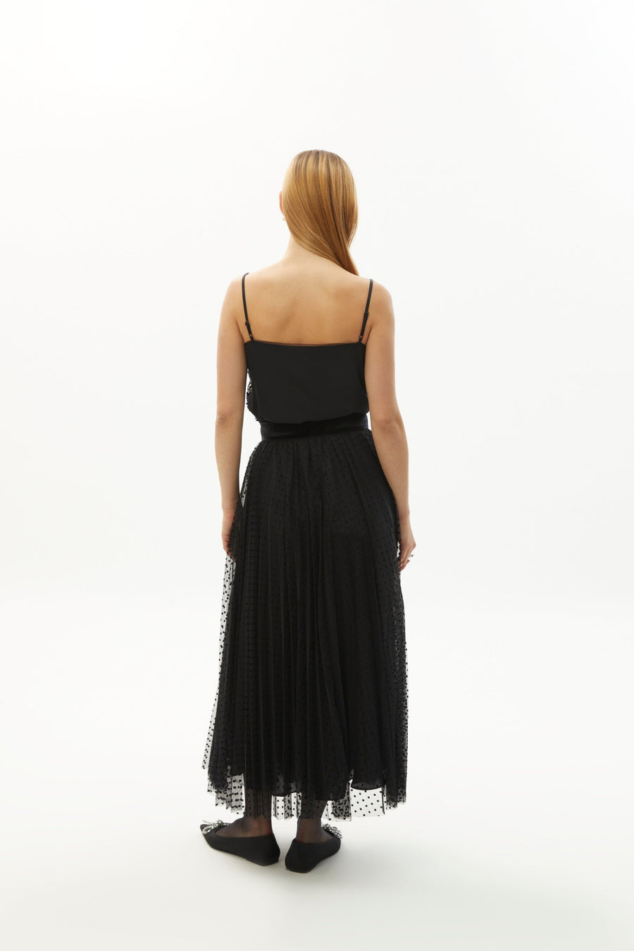 Exquise Polka Dot Velvet Detailed Sheer Black Skirt  - Porterist 2