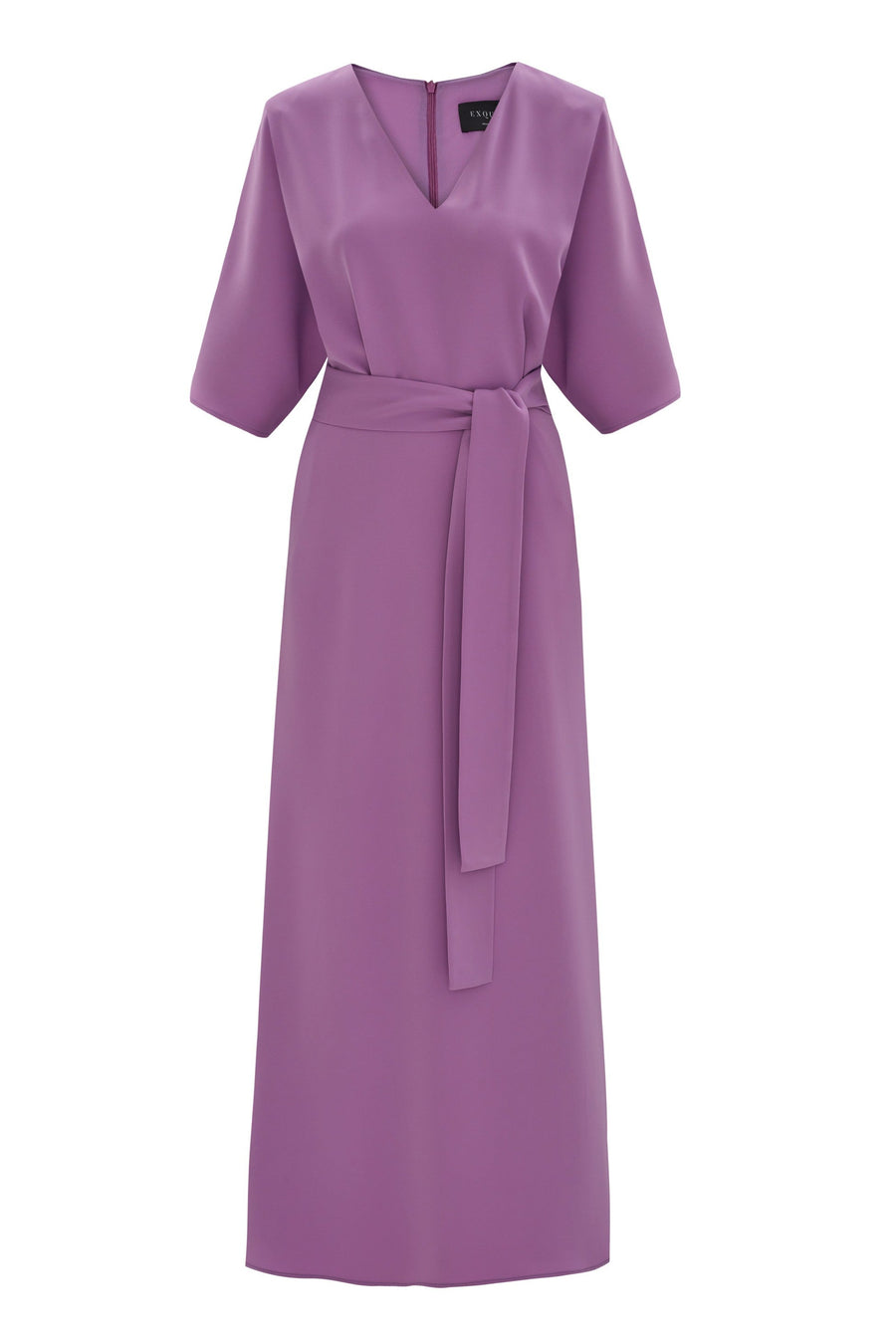 Purple V - neck Dress With Waist Tie | Porterist