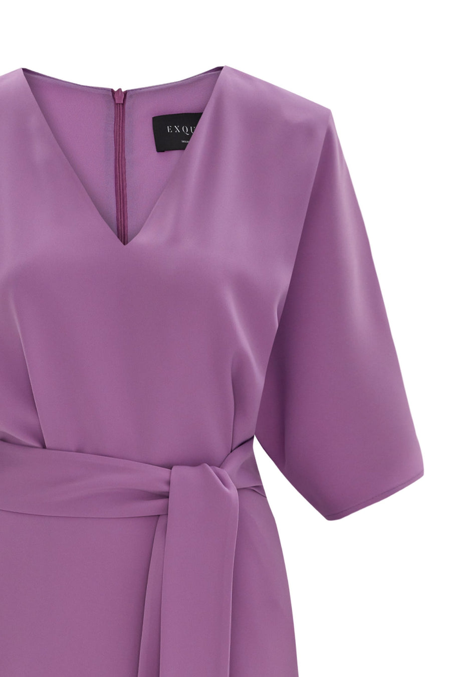 Purple V - neck Dress With Waist Tie | Porterist