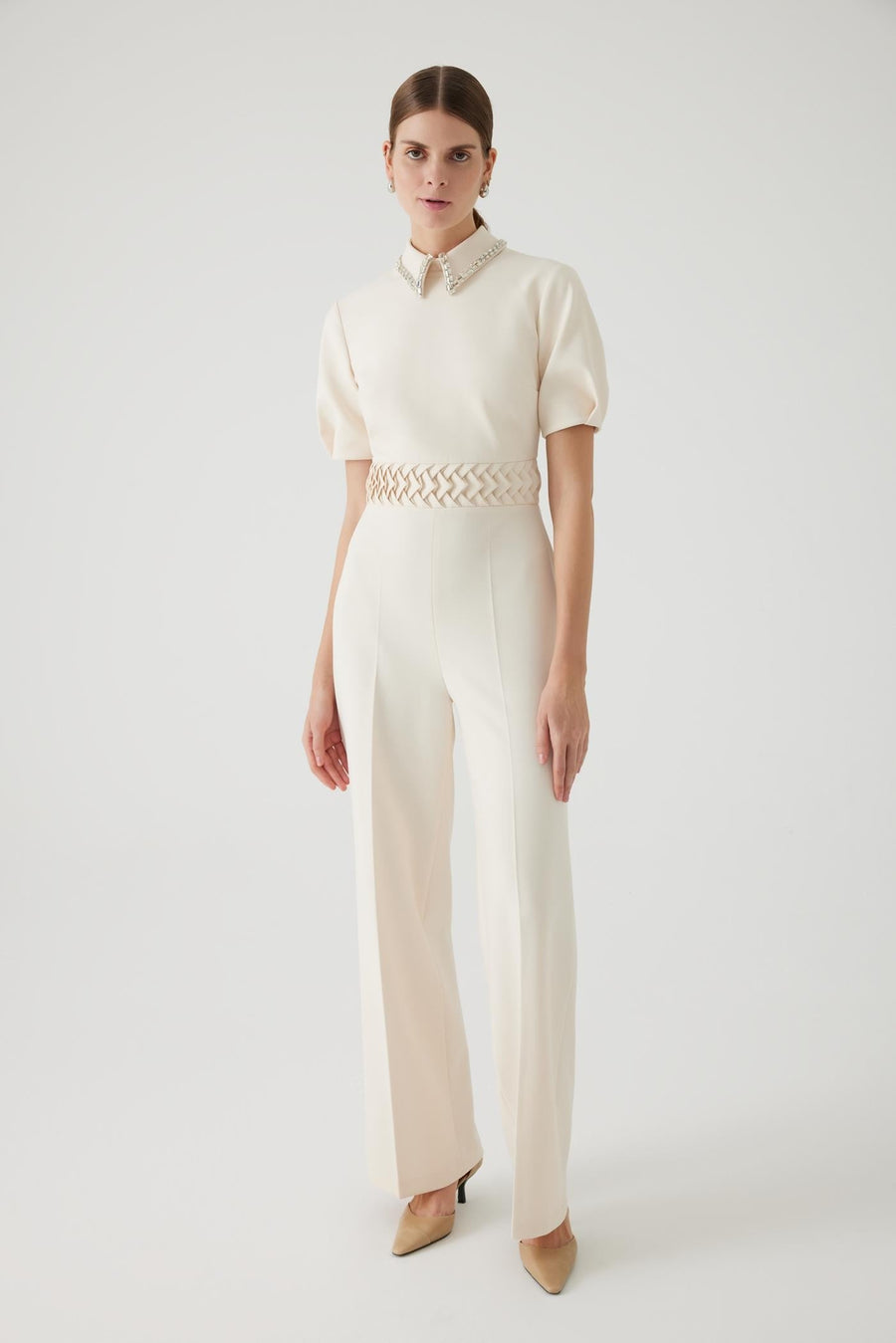 Exquise  Regular Bone Jumpsuit with Stone Collar - Porterist 5