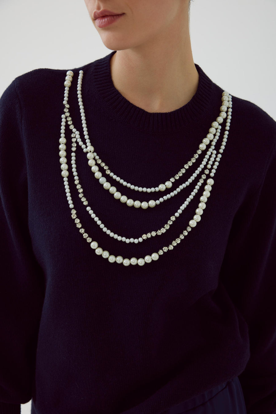 Exquise  Regular Navy Knitted Blouse with Bead Accessories - Porterist 2