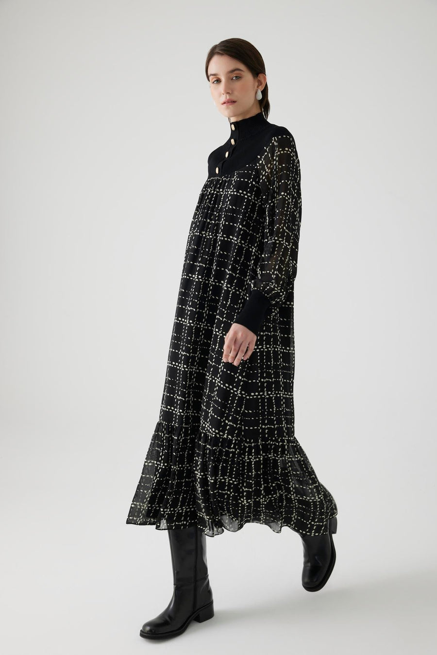 Exquise  Tweed Checked Midi Regular Dress - Porterist 1