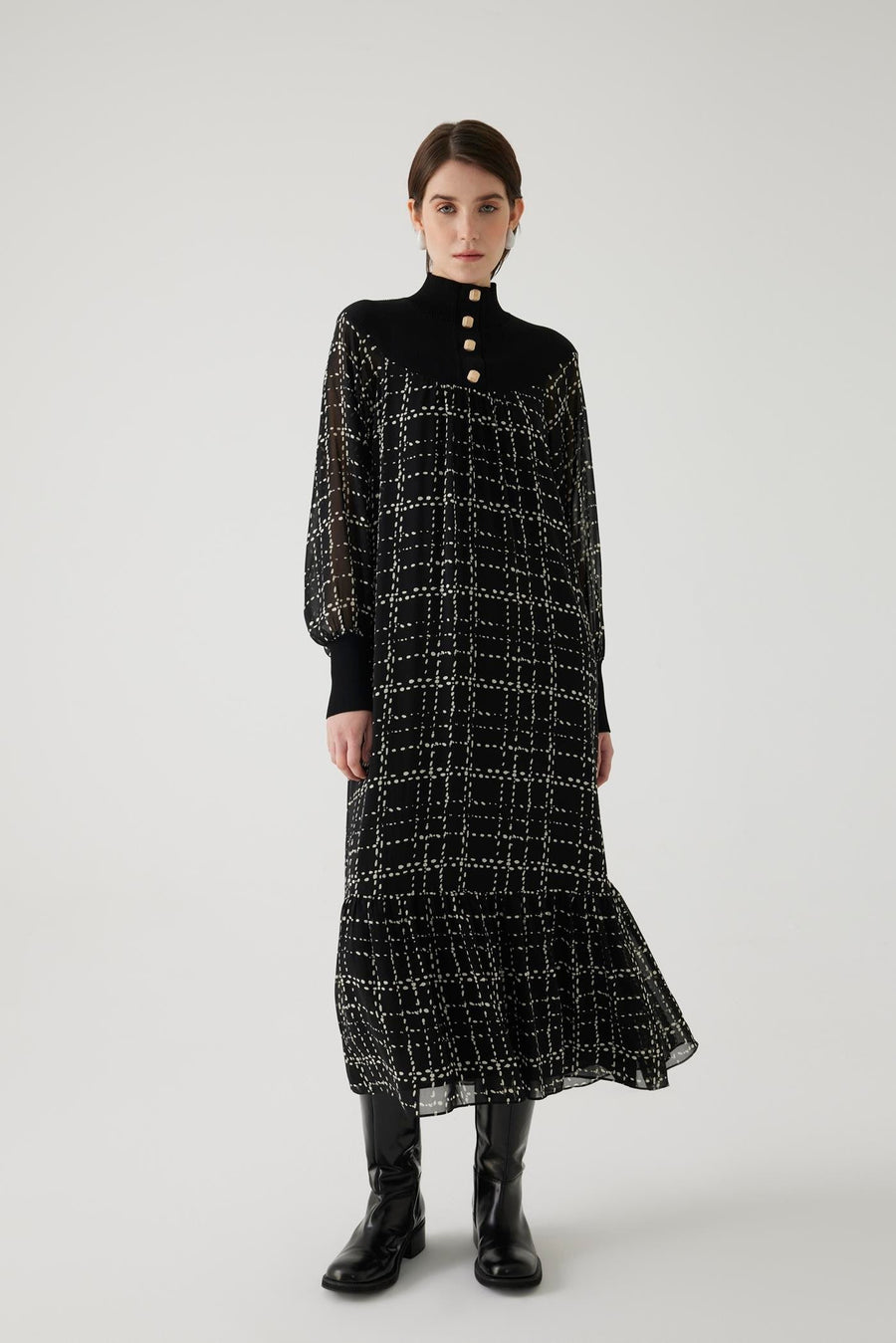 Exquise  Tweed Checked Midi Regular Dress - Porterist 3
