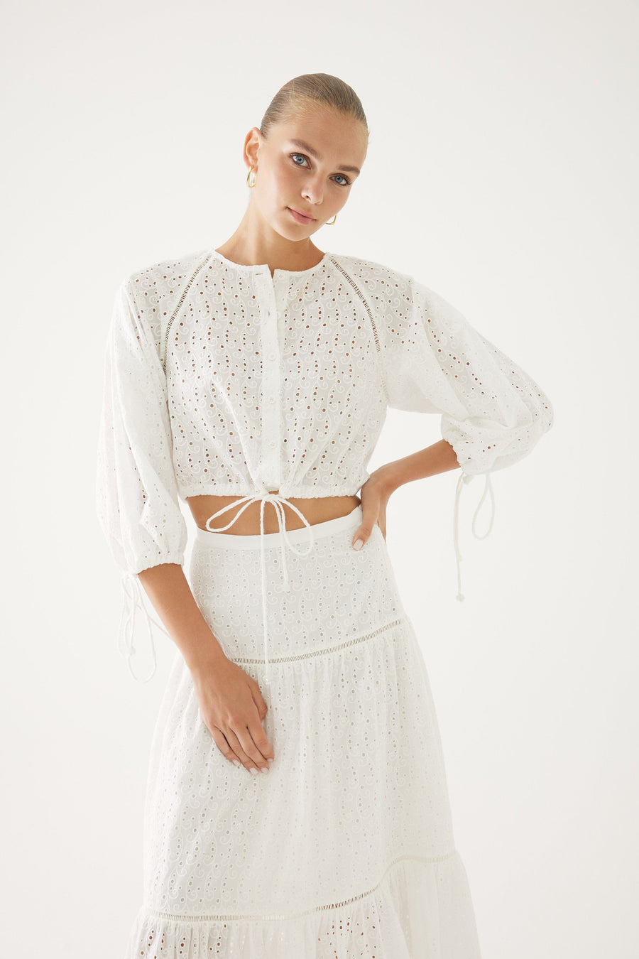 Waist Tied-up Shirt With Lace Appearance | Porterist