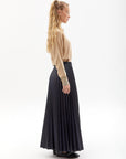 Leather Look Pleat Skirt Navy Blue