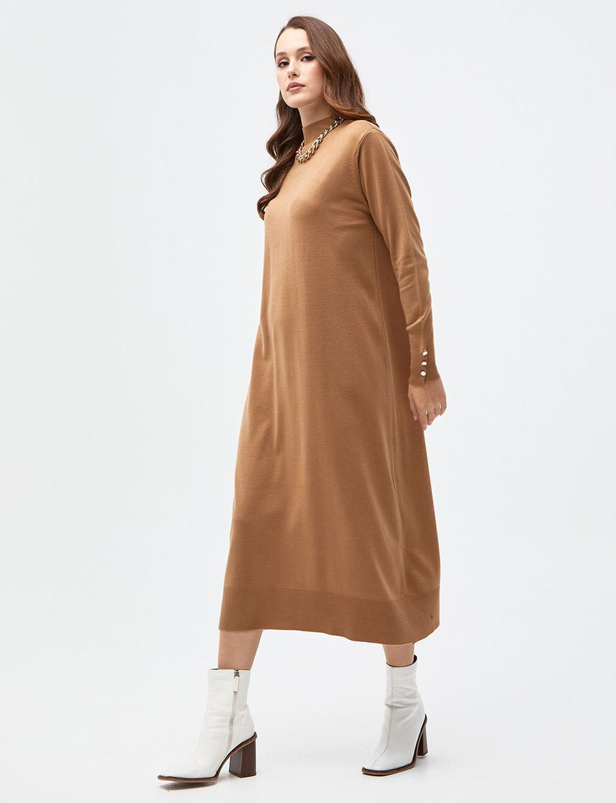 Half Turtleneck Knitwear Dress Beige