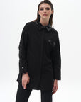 Sleeve Detailed Poplin Tunic Black