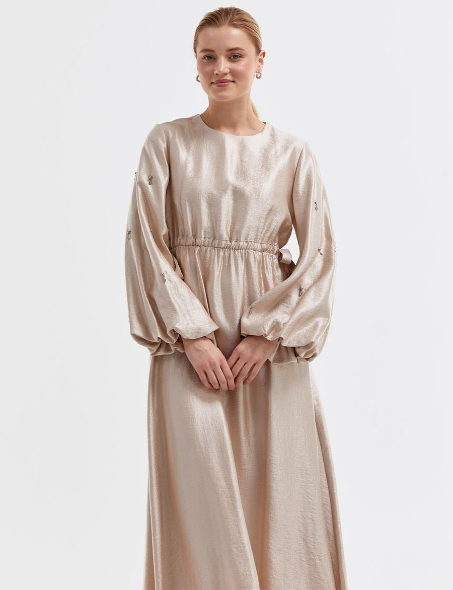 Embroidered Balloon Sleeve Dress Sand Beige Ka B Fınal Item - Porterist 5