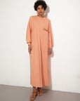 Back Pleated Peach Long Dress