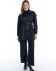 Epaulette Detailed Belt Accessory Trench Coat Black