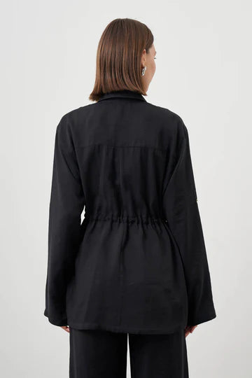 Mizalle Cinched Waist Shirt Jacket Black Apparel Black
