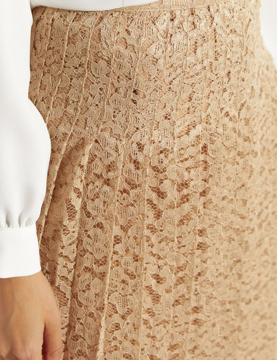 Pleated Lace Skirt Sand Beige