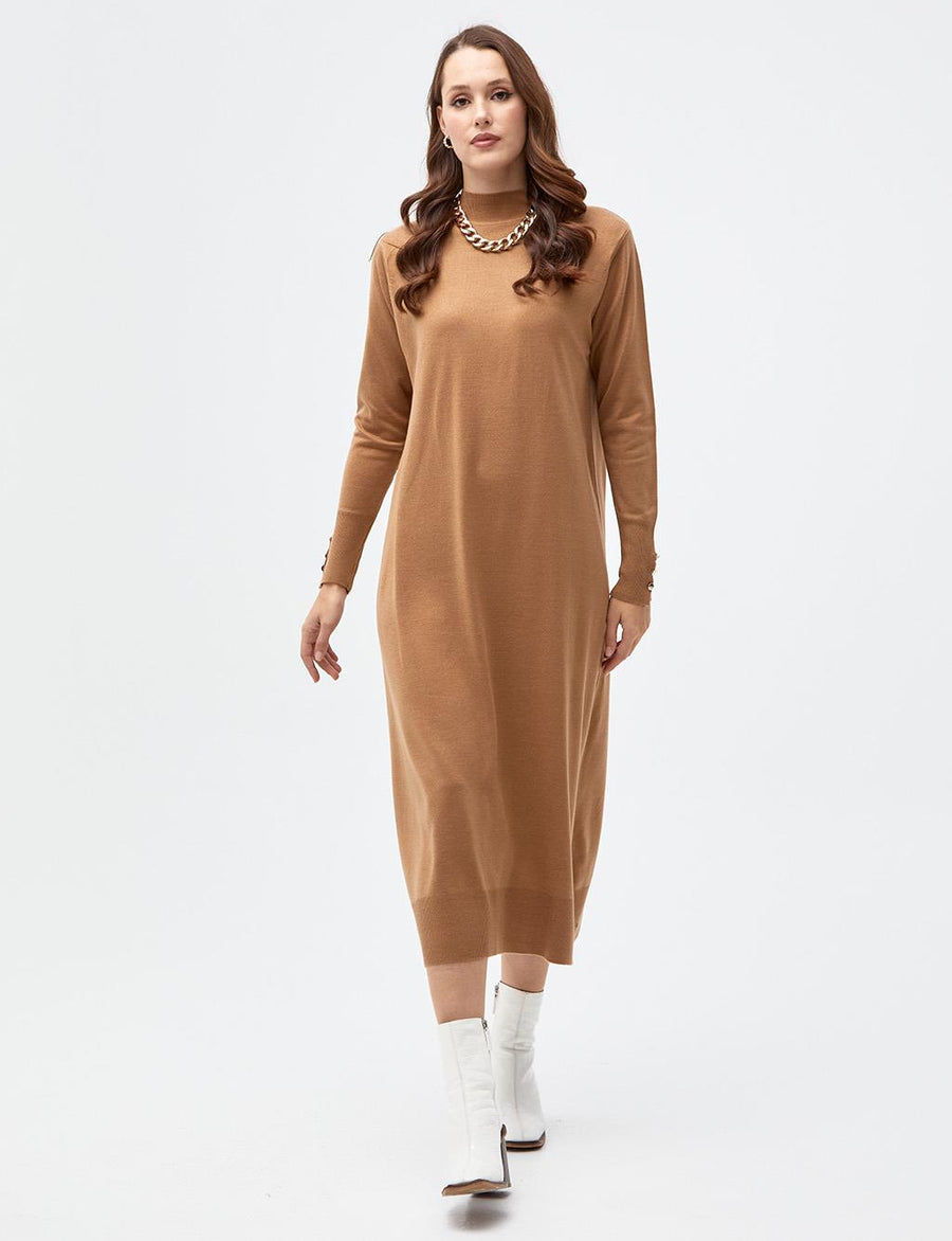 Half Turtleneck Knitwear Dress Beige