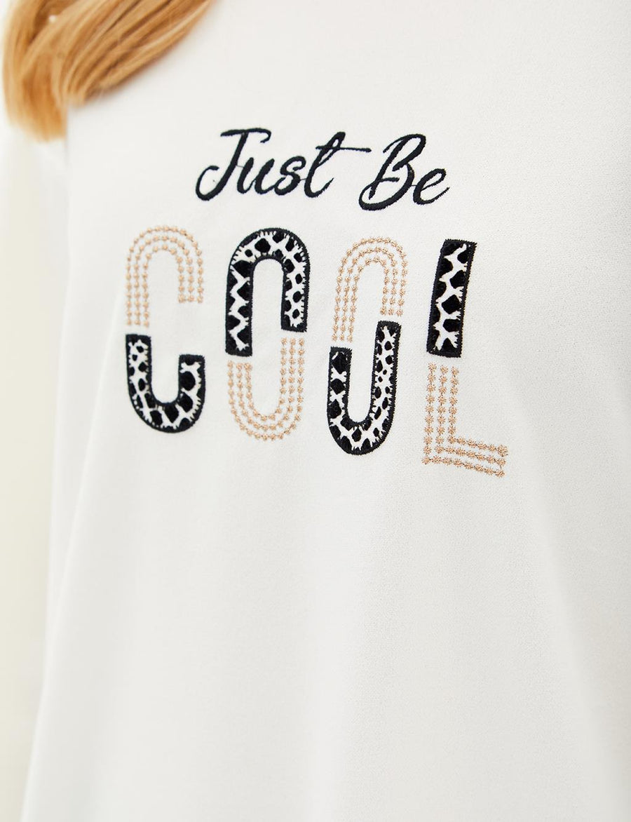 Slogan Embroidered Sweat Ecru