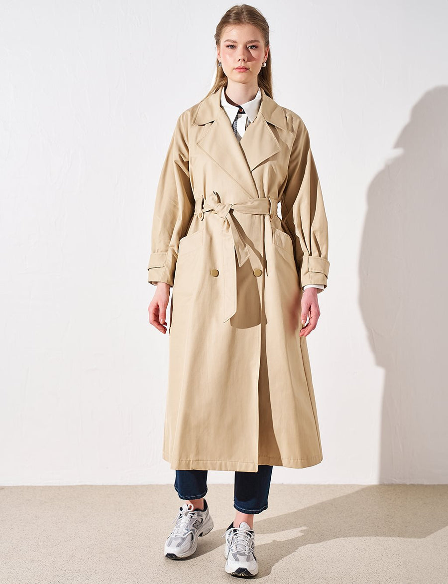 Wide Lapel Trench Coat Beige