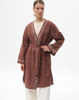 Embroidered Linen Jacket Brown